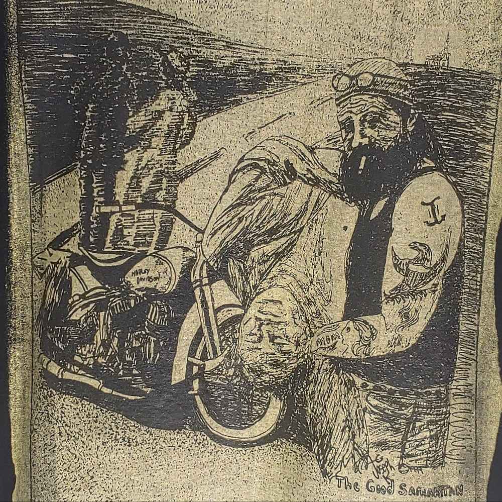 Rare Vintage Black Biker Graphic Tee W/ Harley Motorcycle Men's XL